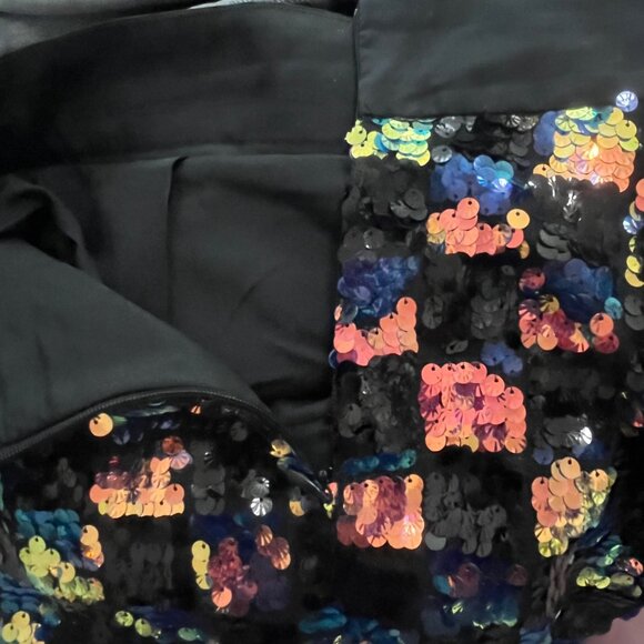 MSRP 288 QUEEN OF SPARKLES BLACK SEQUIN CHECKERED PANTS WOMENS SMALL RAINBOW - Picture 5 of 6